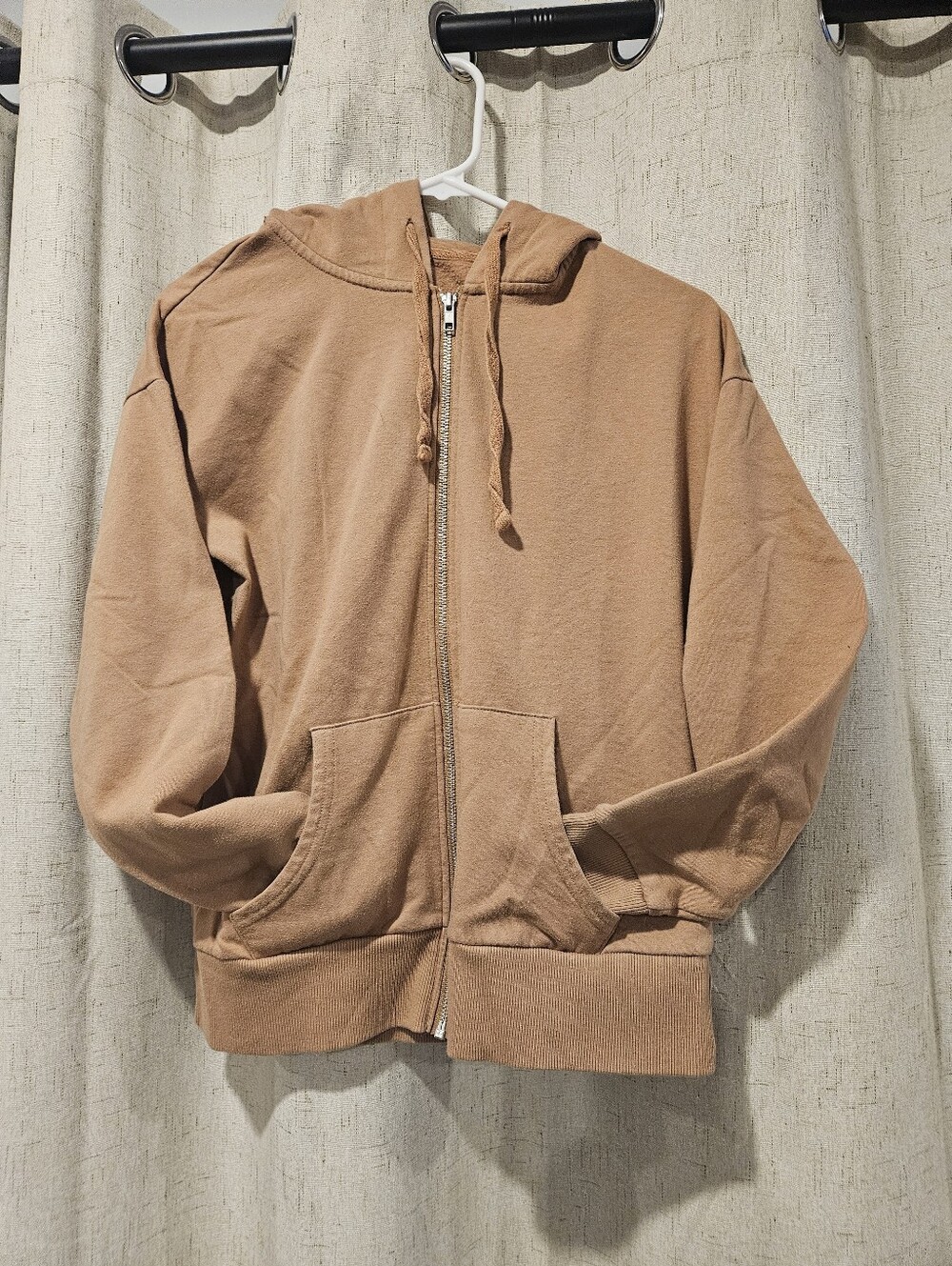 Classic Zip-Up Hooded Sweatshirt - Neutral Tan